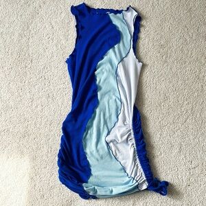 Blue and White Sleeveless Dress